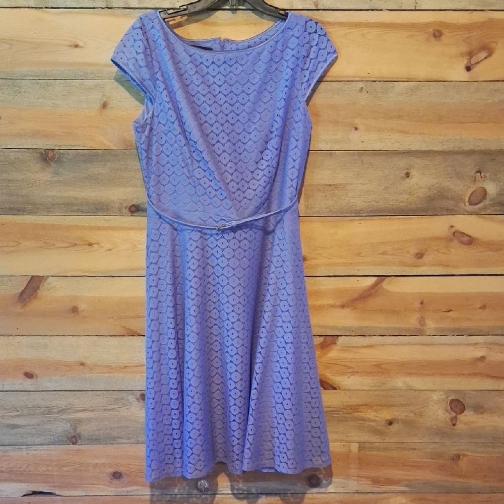 Evan Picone Purple  A-Line Midi Dress with Cap Sleeves